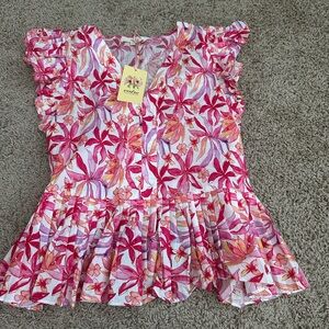 Pink and Orange Floral Summer Blouse